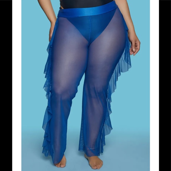 Love University Royal Blue Ruffled Side Mesh Pants - Picture 2 of 3
